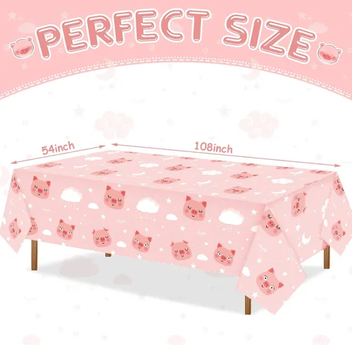 Miniatura 2 de Tudomro Mantel rectangular de cerdo rosa de 54 x 108 pulgadas, 3 piezas, para decoración de mesa de cumpleaños, cocina, comedor