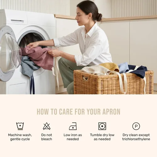 Miniatura 4 de Solino Home Delantal de lino estilo bistró para servidor, lazos extralargos con bolsillos, medio delantal de lino 100% puro para hombres y mujeres