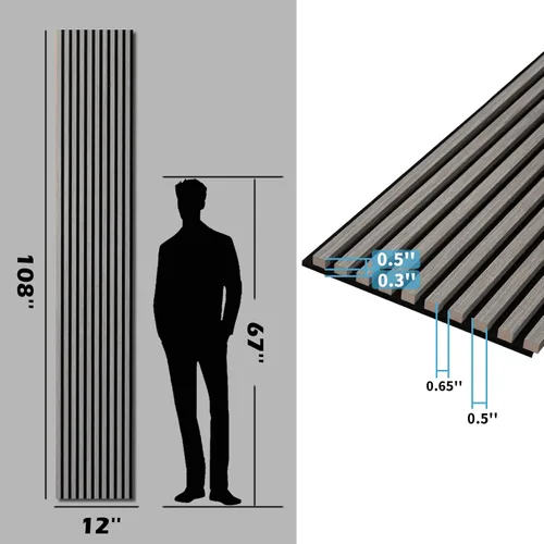 Miniatura 6 de Art3d Paquete de 2 paneles acústicos de madera de 108 x 12 pulgadas para pared, paneles de listones de madera insonorizados para pared y techo