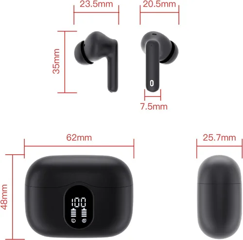 Miniatura 8 de Auriculares inalámbricos, Auriculares Bluetooth 5.4 con graves estéreo, Auriculares intrauriculares con micrófono de cancelación de ruido y pantalla