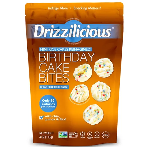 Drizzilicious Mini Tortas de Arroz Sabor Pastel de Cumpleaños - Crujientes de Arroz, Aperitivo Saludable para Adultos y Niños, Tortas de Arroz