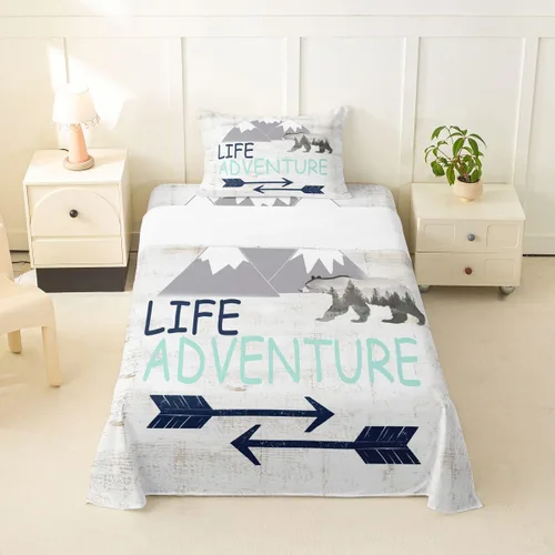 Miniatura 5 de Juego de sábanas con temática de camping feliz, juego de ropa de cama de viaje para niños, niñas, niños, adolescentes, decoración de dormitorio