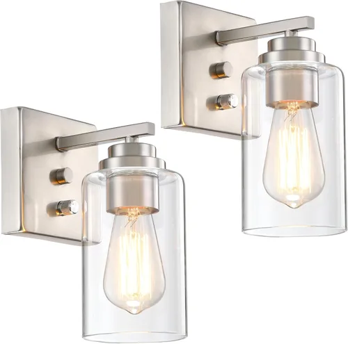 Miniatura 12 de Pia Ricco Juego de 2 apliques de pared, lámparas de pared con interruptor para dormitorio, modernas lámparas de baño con pantalla de vidrio Bronce