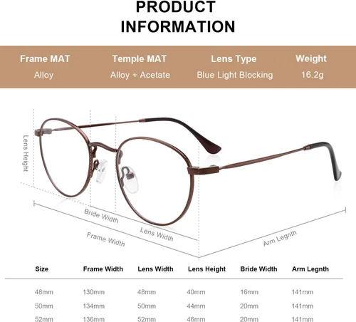 Miniatura 4 de Lentes de lectura redondos de metal pequeños para mujeres y hombres, clásicos, vintage, retro, bloqueo de luz azul, lectores de computadora Marrón