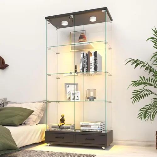 Miniatura 34 de Vitrina de cristal con 3 estantes con 2 puertas, vitrina de cristal transparente para sala de estar, dormitorio, 49.49 x 31.77 x 14.37 pulgadas