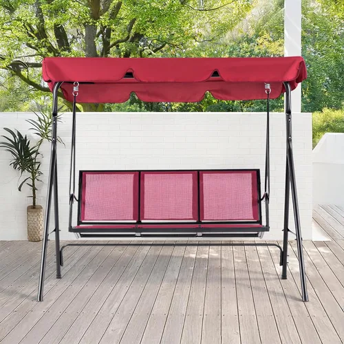 Miniatura 3 de Mcombo 4507 - Silla columpio para patio exterior, para 3 personas, con montura de acero, asientos de textilencia y toldo (color borgoña)