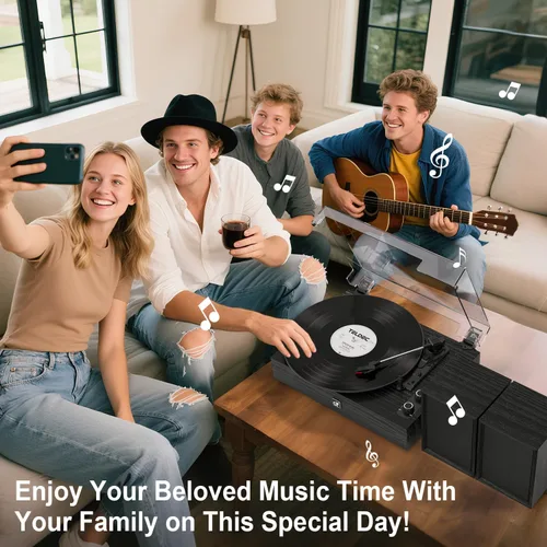 Miniatura 3 de Tocadiscos Bluetooth con altavoces externos tocadiscos de transmisión por correa para discos de vinilo, altavoces estéreo duales, reproductores LP