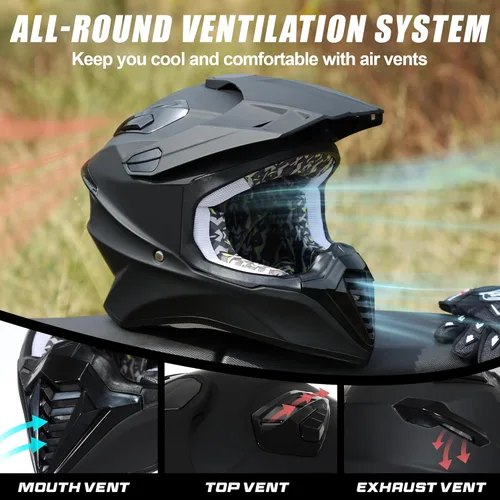 Miniatura 4 de Casco de motocross aprobado por DOT con visera para niños, juego de casco de motocross ATV de cara completa con gafas y guantes, motocicleta