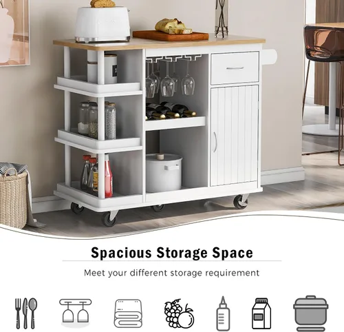 Miniatura 10 de Livavege Carrito de cocina multiusos con gabinete de almacenamiento, cajón, estante ajustable y gancho lateral, isla de cocina rodante sobre 5