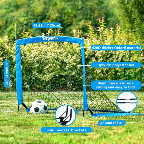 Miniatura 2 de Ksports Portería de fútbol portátil Red de fútbol para entrenamiento de patio trasero Incluye pelota de fútbol, bomba, 8 conos de entrenamiento