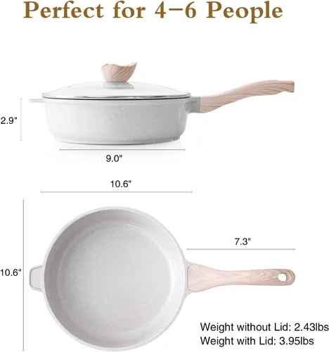Miniatura 6 de Kordisen Sartén profunda de cerámica antiadherente, sartén no tóxica de 10 pulgadas con tapa, olla jumbo saludable, sartén para saltear