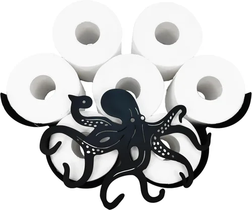 Miniatura 6 de Octopus - Almacenamiento de papel higiénico de pared de metal, soporte de papel higiénico negro, soporte de papel de metal decorativo de animales