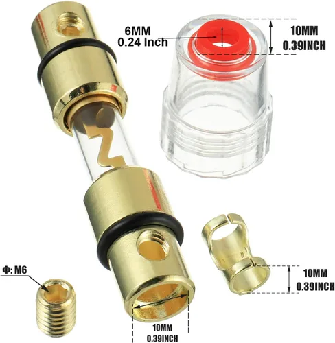 Miniatura 4 de Soporte de fusible AGU en línea para cable AWG calibre 4-10, calibre 6 y calibre 8, con dos fusibles AGU de 80 A para audio de automóvil, alarma, 1