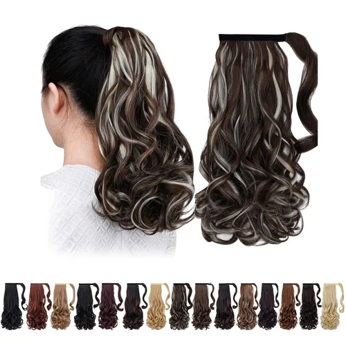 Miniatura 14 de Extensiones de cola de caballo caoba, cola de caballo rizada con clip, 22 pulgadas, 3.5 onzas, extensión de cabello sintético negro, extensión