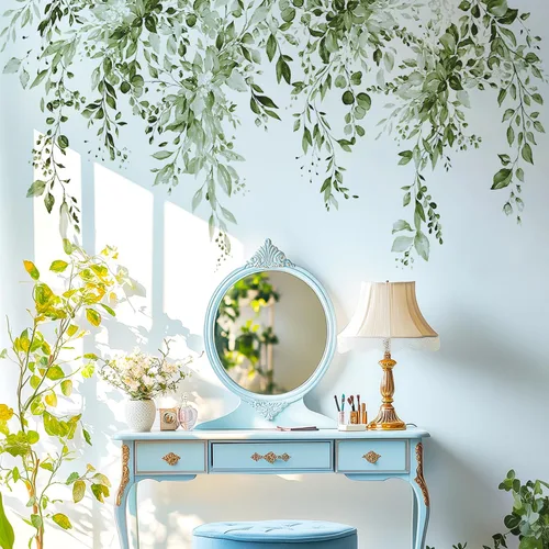 Miniatura 9 de Calcomanías de pared de flores y hojas para despegar y pegar, calcomanías grandes de vinilo floral para colgar, vid extraíble, decoración del hogar