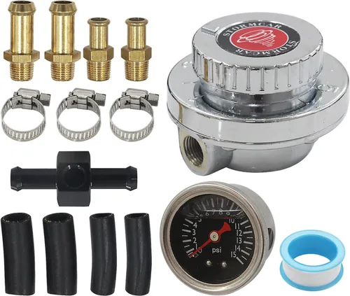 Miniatura 7 de Regulador de Presión de Combustible Manual Ajustable de 1-5 PSI para Carburador Kit de Bomba de Combustible con Manómetro de Presión de 0-15 PSI
