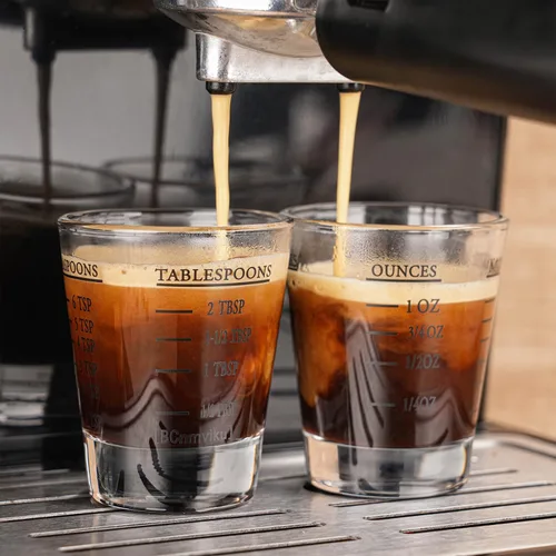 Miniatura 5 de BCnmviku -Vasos corto, taza medidora, taza de espresso, Líquido, vidrio pesado, vaso de vino 2 juegos de 26, para medición gradual 1 onza, 6 Negro