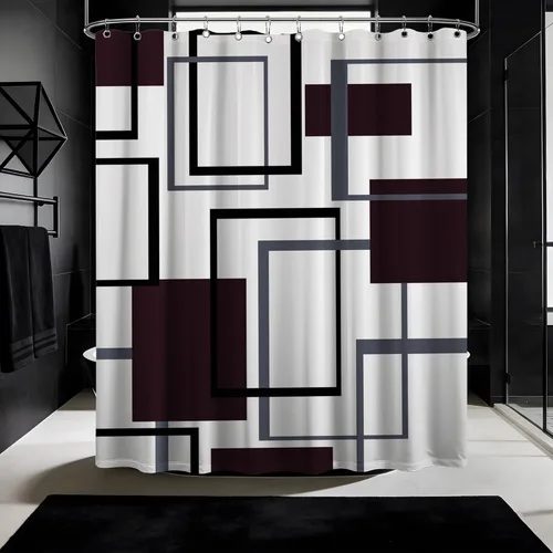 Miniatura 77 de Cortina de Ducha en Blanco y Negro Geométrica Cortinas de Ducha para Decoración de Baños de Hombres Juego de Cortina de Baño en Negro Blanco y Gris