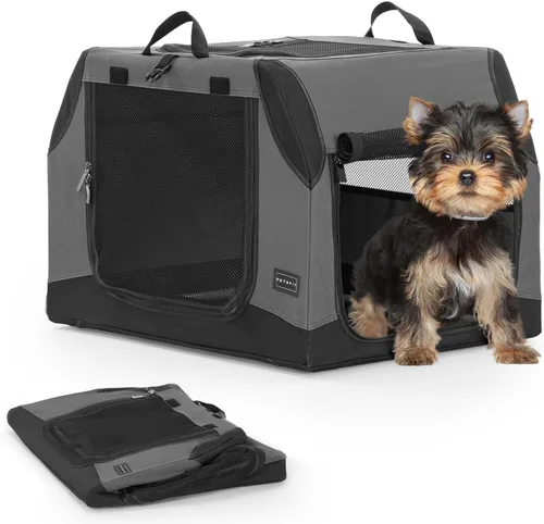 Miniatura 12 de PETSFIT Jaula de viaje para perros, jaula para perros de lados suaves, estructura ajustable resistente de 36 pulgadas, fácil de instalar, jaula Gris