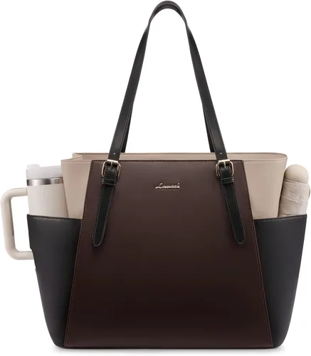 Miniatura 8 de LOVEVOOK Bolso para laptop con gran portavasos para mujer, bolso de mano de cuero para trabajo, bolso de hombro profesional para computadora de 15.6