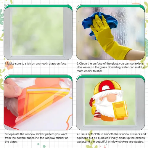 Miniatura 7 de Whaline 8 hojas de calcomanías para ventana de regreso a clases, gnomo, autobús, lápiz estático de doble cara, calcomanías de ventana para el primer