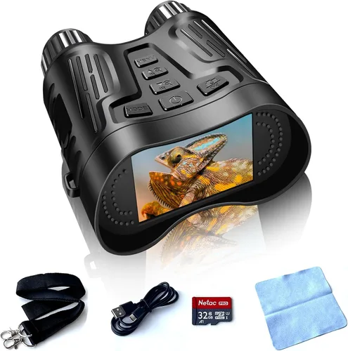 Gafas de visión nocturna, prismáticos de visión nocturna 4K para adultos, pantalla HD de 3.2 pulgadas, tarjeta de 32 GB, zoom 8X para fotos y