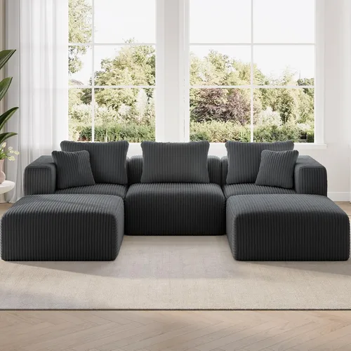 Miniatura 50 de Novilla 141" Sofá seccional modular, sofá seccional moderno en forma de nube con soporte Smarts Coil™, sofá sin huesos en forma de U para sala