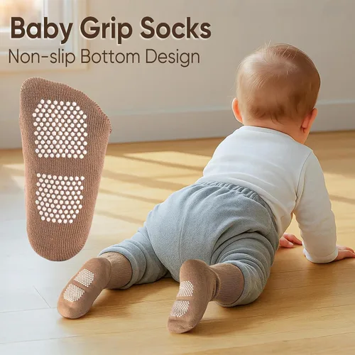 Miniatura 2 de HONGTEYA 9 pares de calcetines para niños pequeños, calcetines antideslizantes de algodón para bebés con agarres de 0 a 5 años