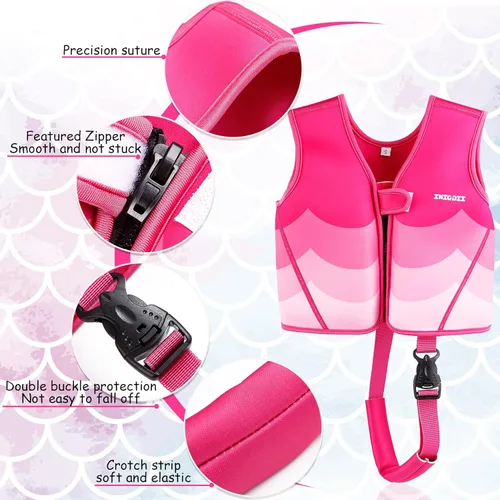 Miniatura 5 de Chaleco de natación para niños pequeños, chaqueta de natación para niños, chaleco de entrenamiento de natación con correa de seguridad ajustable Rosa