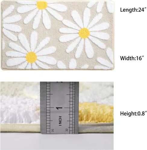 Miniatura 6 de QJHOMO Alfombra de baño beige con diseño de margaritas, decoración de flores blancas y amarillas, alfombra antideslizante de microfibra, súper