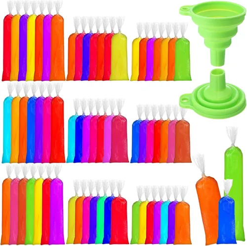 Miniatura 15 de Hoolerry 600 bolsas desechables para paletas de hielo, bolsas de plástico para helado con embudo plegable de silicona para hacer helados de yogur