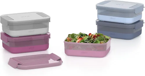 Miniatura 5 de Ello Juego de plástico para preparación de comidas, contenedor de plástico sin BPA, con funda de silicona y tapas herméticas, apto