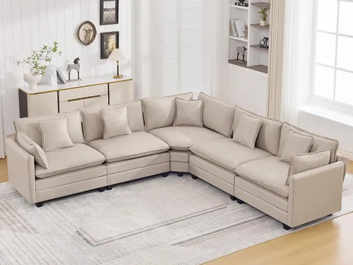 Miniatura 82 de Otomán de Sofá Moderno de Chenille Nube de 35'', Otomán Rectangular para Sofá Seccional Modular, Beige