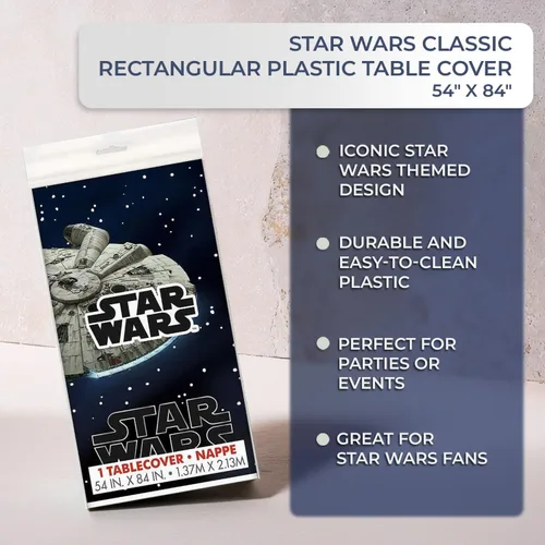 Miniatura 6 de Mantel rectangular clásico de plástico multicolor de Star Wars (54 x 84 pulgadas), 1 unidad, material icónico y ecológico, perfecto para cada