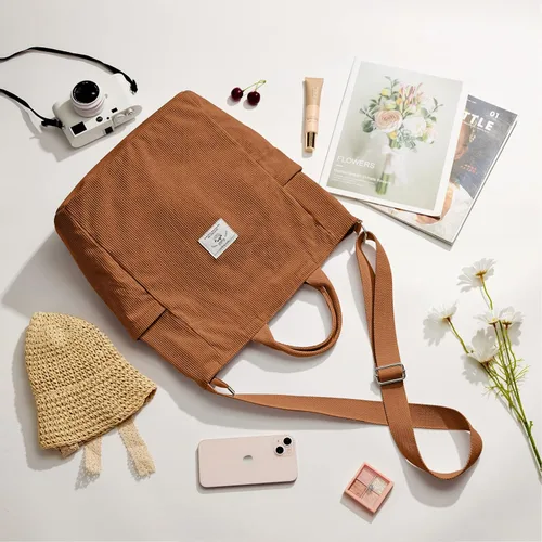 Miniatura 7 de KALIDI Bolso de mano de pana, bolso grande tipo mensajero para hombro, antisalpicaduras, bolsa cruzada con cremallera, casual, trabajo, compras