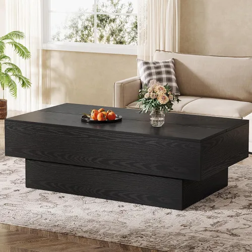 Miniatura 8 de Tribesigns - Mesa de café moderna negra, mesa de té rectangular de madera de 55 pulgadas, mesa central grande para sala de estar, sala de recepción
