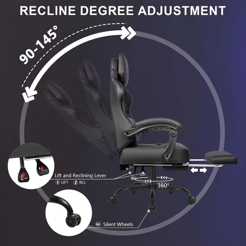 Miniatura 8 de Waleaf Silla de juegos grande y alta para adultos con reposapiés, capacidad de peso de 400 libras, sillas de videojuegos para oficina, silla