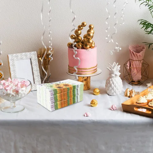 Miniatura 6 de Paquete de 100 toallas de mano desechables para baño, servilletas de papel de girasol, servilletas decorativas de flores de primavera para baño