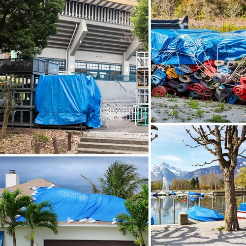 Miniatura 7 de Lona azul, lonas resistentes al agua de 16 x 20 pulgadas, lona de plástico impermeable de poliéster de 16 mil de grosor con ojales de metal cada