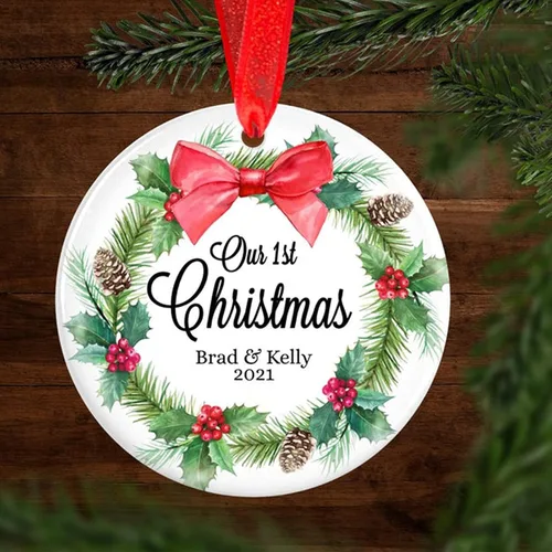 Miniatura 18 de Adorno de matrimonio de 1ª Navidad – Adorno de Navidad «Just Married» – Adorno de señor y señora – Adornos de boda – 1ª Navidad comprometida