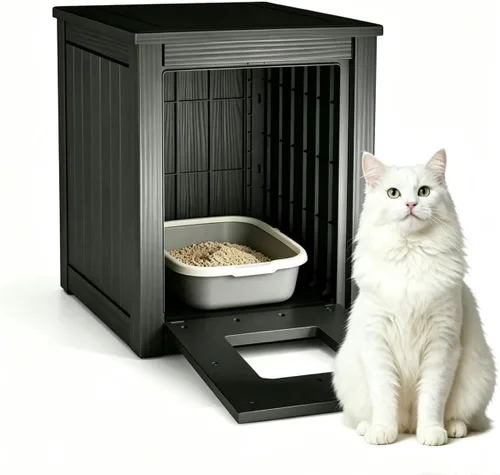 Miniatura 10 de NUNU LAB Caja de arena para gatos, casa para gatos al aire libre, resistente a la intemperie y a los rayos UV, refugio de material PP con techo