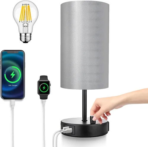 Miniatura 9 de LTBLIGHT Lámpara de mesita de noche con puerto USB + salida de CA, lámpara de escritorio regulable de 3 vías, lámpara pequeña de base blanca