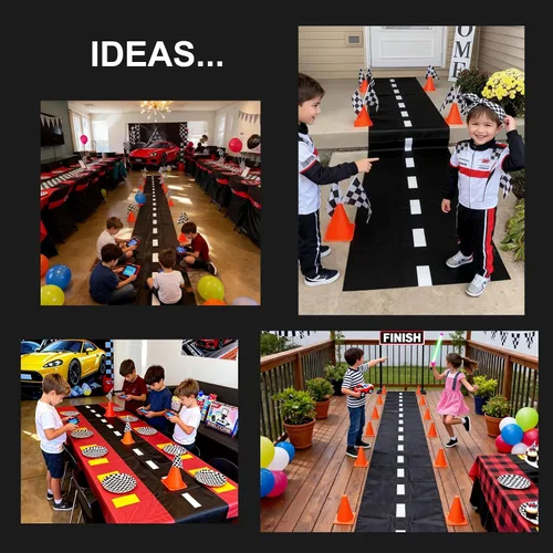 Miniatura 6 de Decoración de fiesta de cumpleaños de coche de carreras: 12 conos naranjas (7 pulgadas, agujeros en la parte superior) y 24 banderas. Adecuado