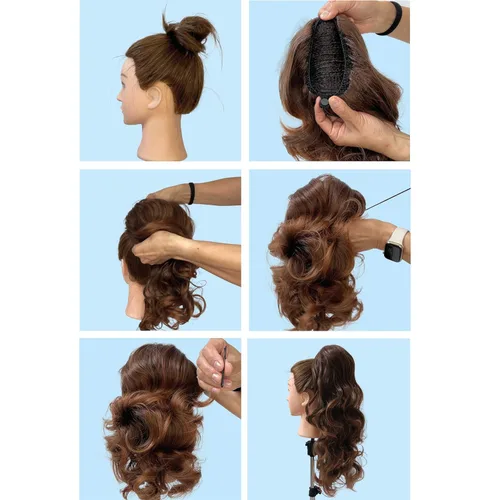 Miniatura 5 de CAISHA Extensiones de cola de caballo de 18 pulgadas, mezcla de marrón claro ondulado voluminoso PH27 mezcla marrón claro #6T27 PH27