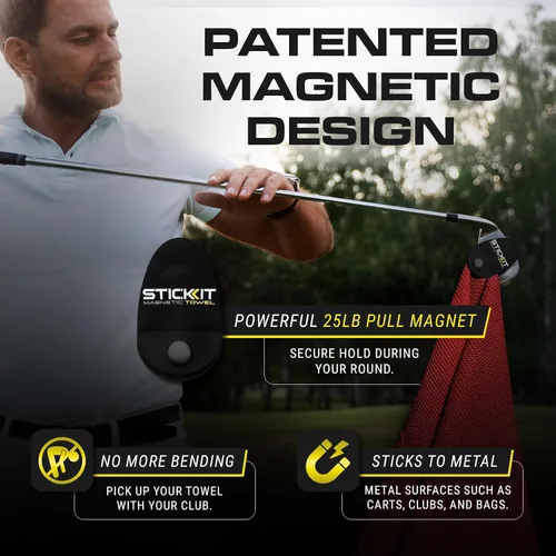Miniatura 3 de STICKIT Toalla de golf magnética – Ultra absorbente con tejido de gofre de microfibra – Toalla de golf con imán para bolsas, palos y carritos