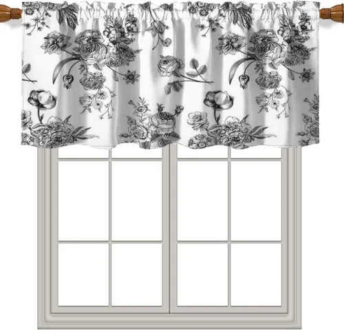 Miniatura 11 de Cortinas con cenefas temáticas geométricas, patrón geométrico a cuadros para sala de estar, cenefa para ventanas con bolsillo para barra, cenefa