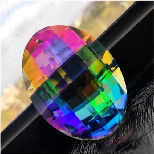 H&D HYALINE & DORA Lámpara de techo colgante de cristales de colores en forma de óvalo, prismas Feng Shui, adornos para ventanas, atrapasoles, 76mm