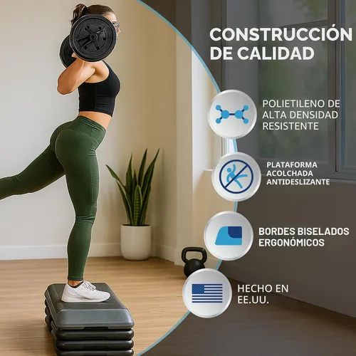 Miniatura 5 de La Plataforma de Ejercicio STEP Original, Escalón de Tamaño de Gimnasio para Ejercicio en Casa con 4 Elevadores Apilables para Ajustes de Altura Gris
