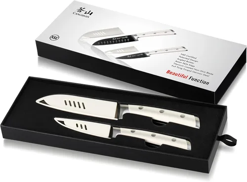 Miniatura 8 de Cangshan S+ Series 1022100 - Juego de cuchillos de iniciación Santoku de acero alemán forjado de 2 piezas con revestimiento de titanio, con vainas