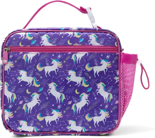 Miniatura 14 de MEXS Lonchera para niños, con dije de bricolaje y bolsas de almuerzo aisladas para niños y niñas, bolsa de almuerzo para la escuela, picnic con Azul